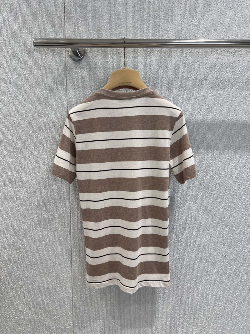 Miu Miu 25SS Exclusive Khaki Striped Short-Sleeve T-Shirt