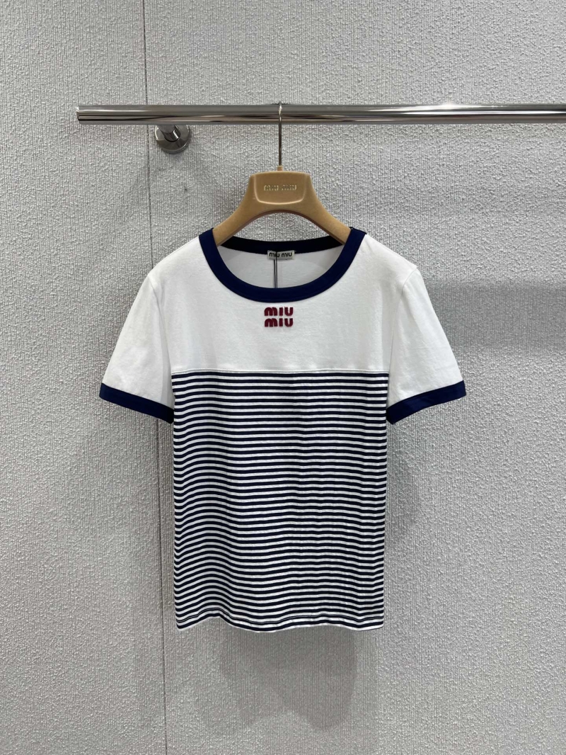 Miu Miu Exclusive Striped Short-Sleeve T-Shirt in Blue & White | Luxe Cotton Poplin | Relaxed Fit