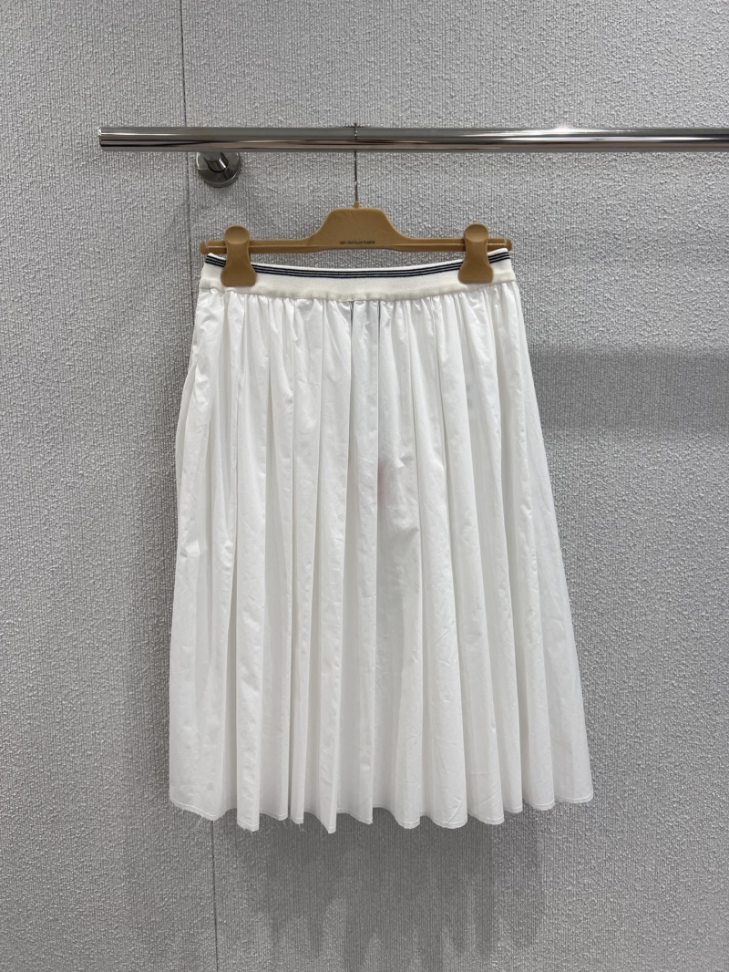 Miu Miu Pleated Mid-Length Skirt in White - Luxe Lightweight Fabric with Embroidered Logo