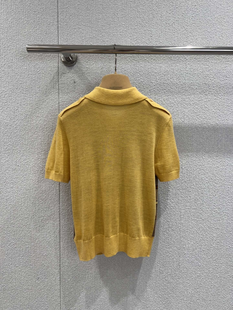 Miu Miu Autumn/Winter Yellow & Brown Striped Short-Sleeve Polo Shirt - Luxe Knitwear with Vintage Appeal