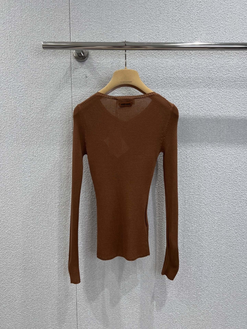 Miu Miu 25FW Minimalist V-Neck Wool Base Layer Top in Brown