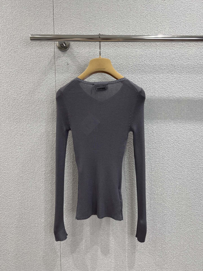 Miu Miu 25FW V-Neck Wool Knit Top in Charcoal Grey - Luxe Baby Wool, Minimalist Elegance