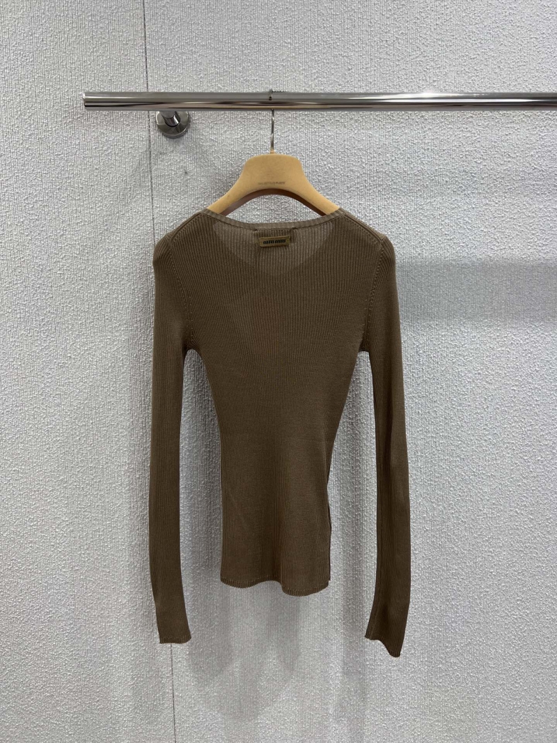 Miu Miu V-Neck 100% Baby Wool Knit Top in Dark Brown