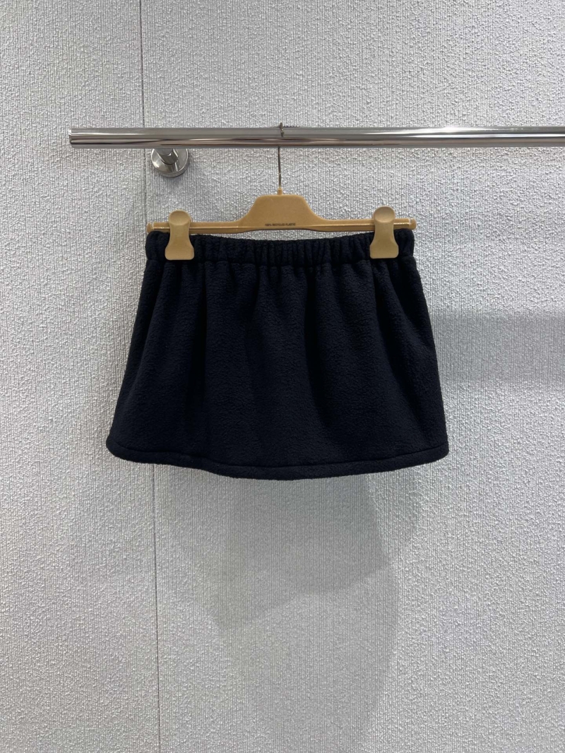 Miu Miu Exclusive Black Fleece Short Skirt with Embroidered Logo and Elastic Waist
