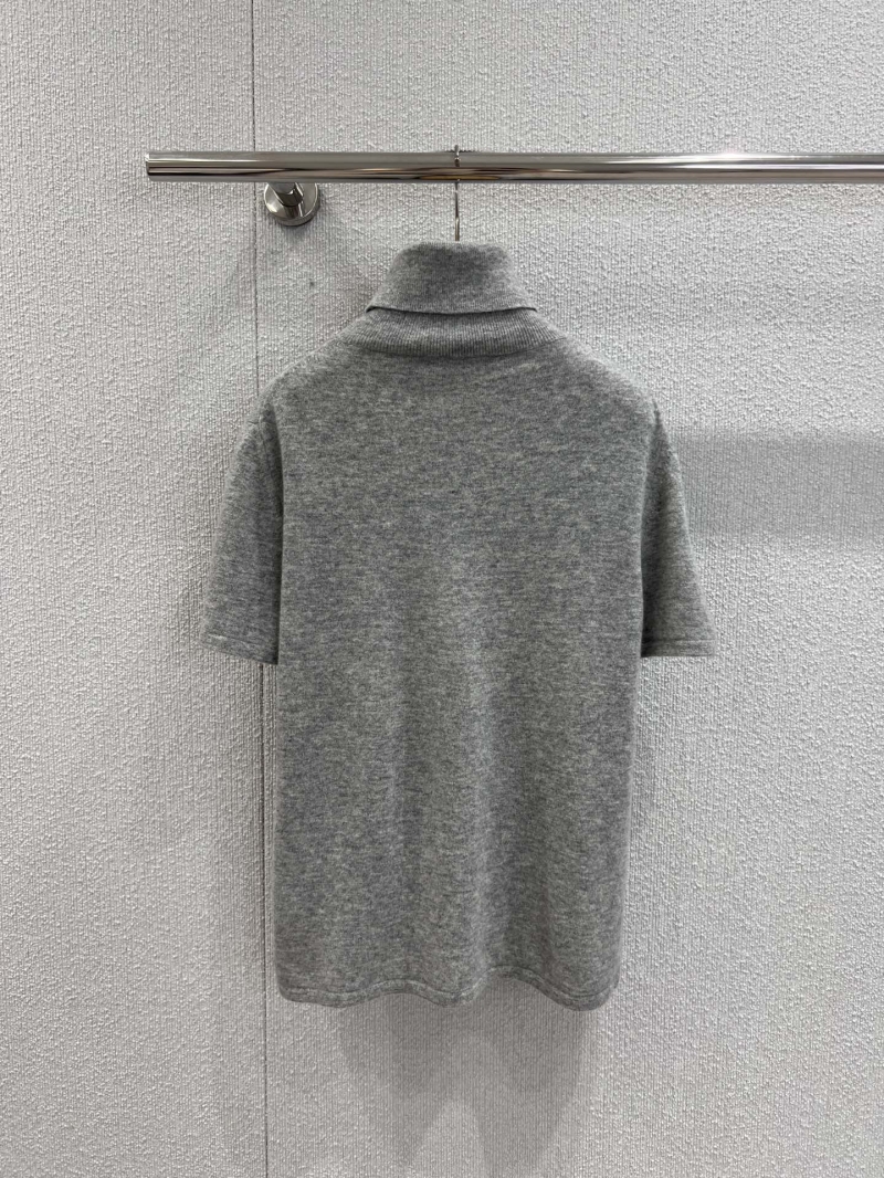 Miu Miu Exclusive Short-Sleeve Turtleneck Cashmere Knit Dress in Light Gray