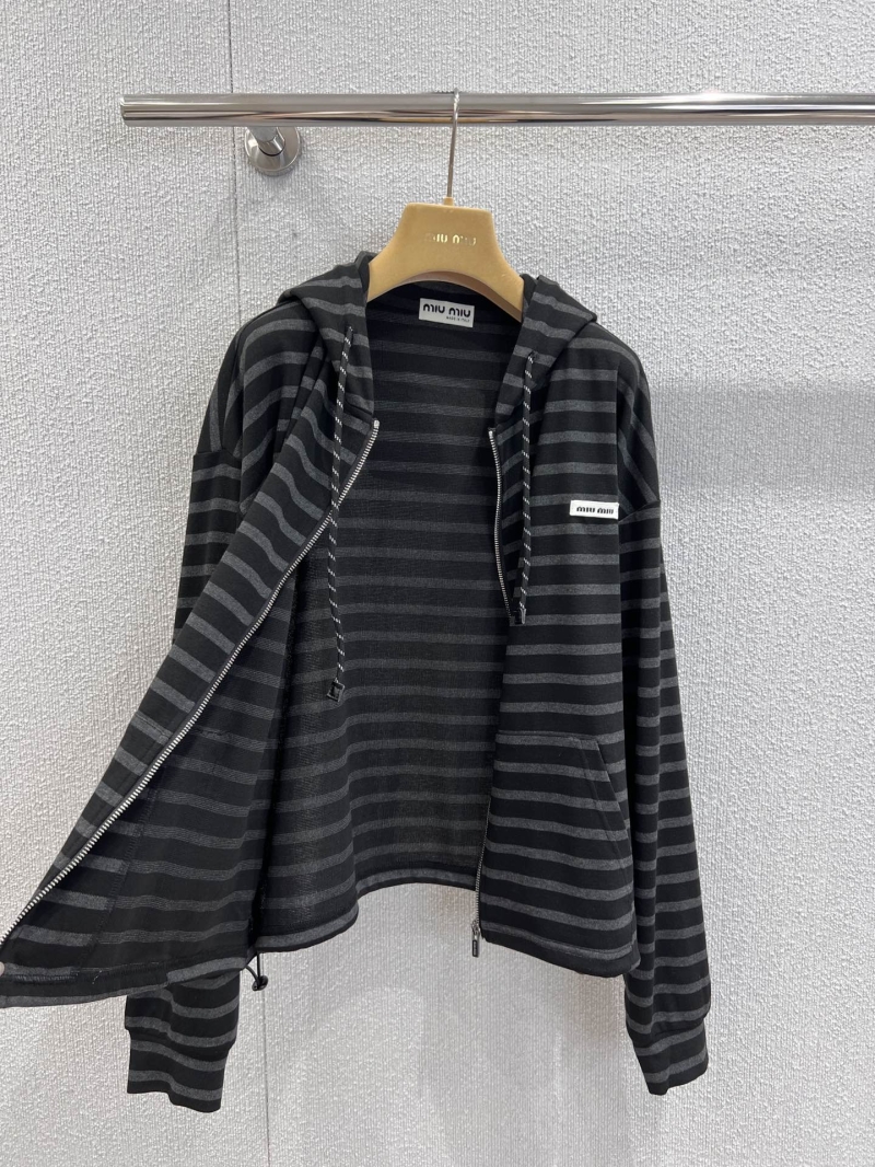 Miu Miu 25FW Exclusive Black & Gray Striped Hoodie and Pants Set - Luxe Imported Cotton Blend