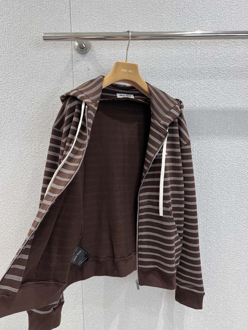 Miu Miu Exclusive Brown & White Striped Cotton Zip-Up Hoodie