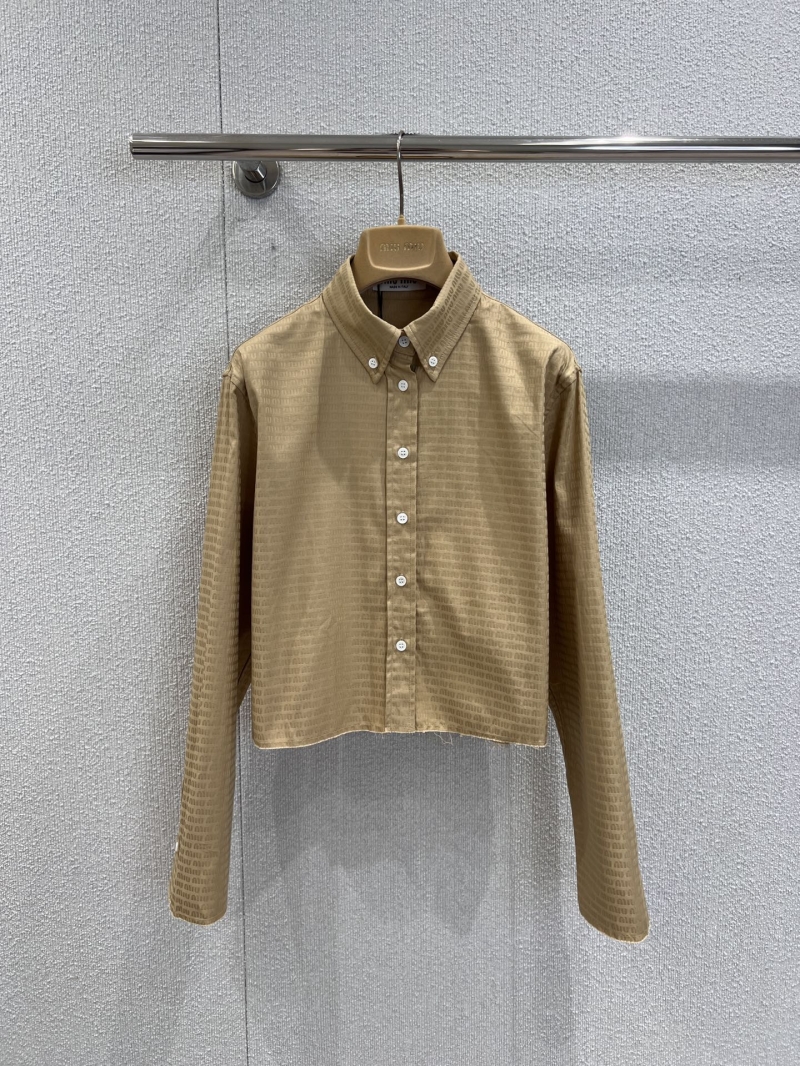 Miu Miu Luxe Logo Jacquette Blouse and Pleated Skirt Set in Warm Beige