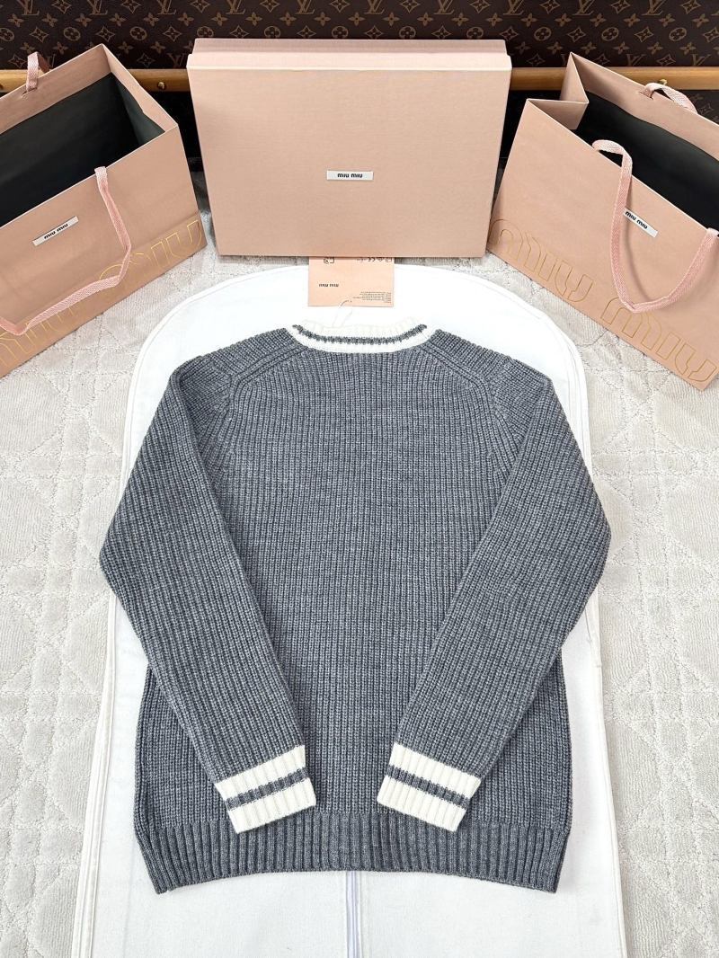 Miu Miu Striped Color-Block Custom-Dyed Cardigan in Gray, White & Black