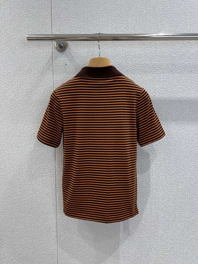 Miu Miu Short-Sleeve Polo Shirt in Brown and Orange Stripes, Slim Fit, Made in Italy