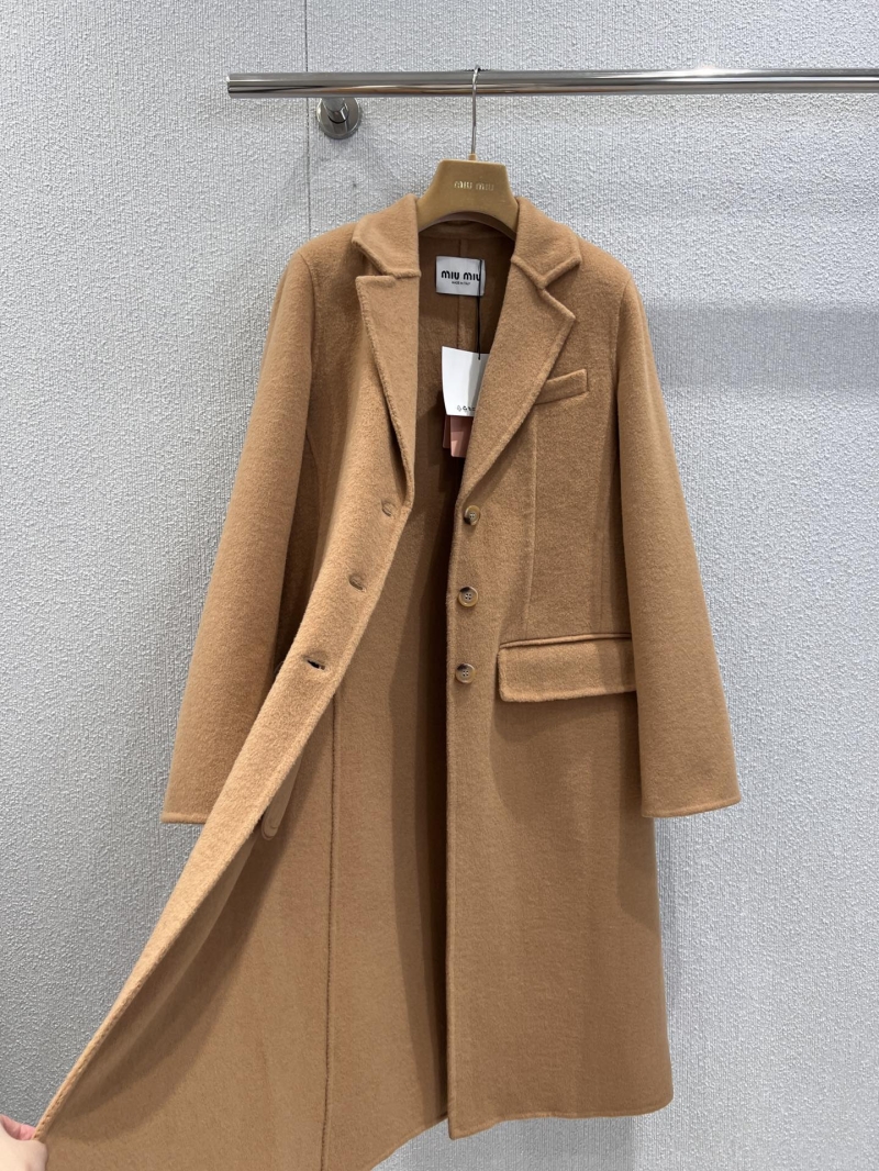 Miu Miu Tailored Wool-Blend Coat in Rich Camel | Single-Breasted, Notched Lapel, Knee-Length
