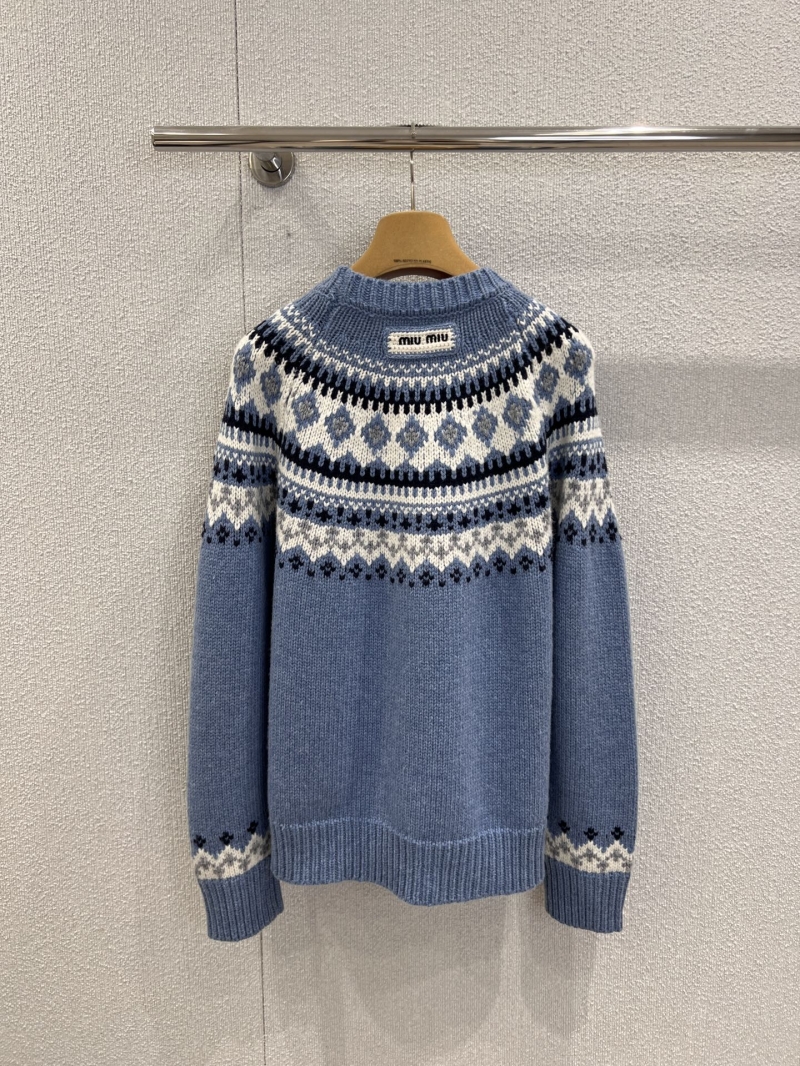 Miu Miu Fair Isle Wool-Blend Knit Sweater in Haze Blue | Oversize Fit | Nordic Pattern