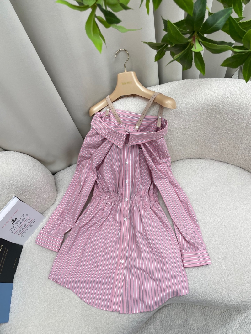 Miu Miu Deconstructed Striped Shirt Dress - Dusty Pink