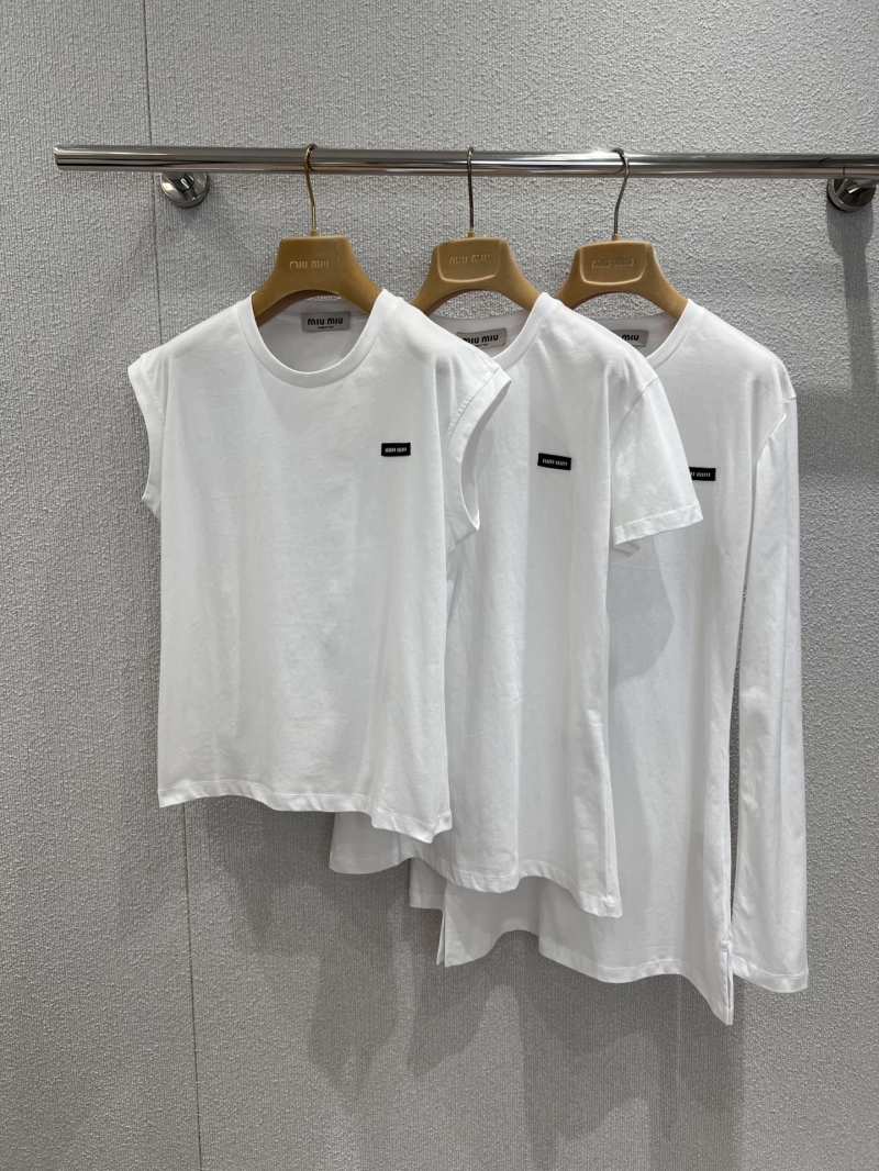 Miu Miu Spring Summer Chic Minimalist Round Neck Long Sleeve T-Shirt Set - Exclusive 3-Piece Design