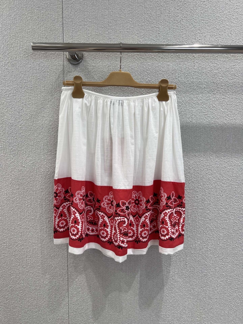 Miu Miu Spring Summer 25SS Logo Cashew Flower Elastic Skirt - Vibrant Red Luxe Design