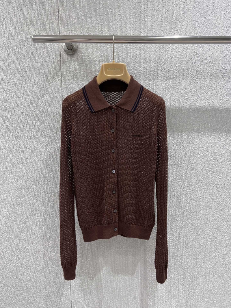 Miu Miu Spring Summer Diamond Hollow Polo Knit Cardigan - Luxe Exclusive Design