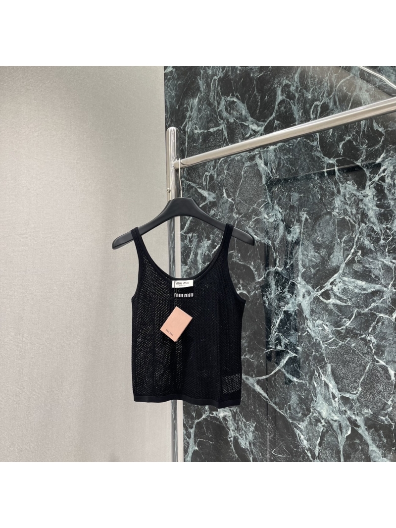 Miu Miu Summer Diamond Lattice Hollow Vest with Iconic Embroidered Logo
