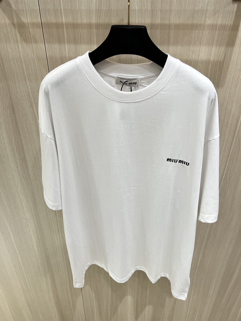Miu Miu Embroidered Logo Short-Sleeve T-Shirt - Luxe Knit