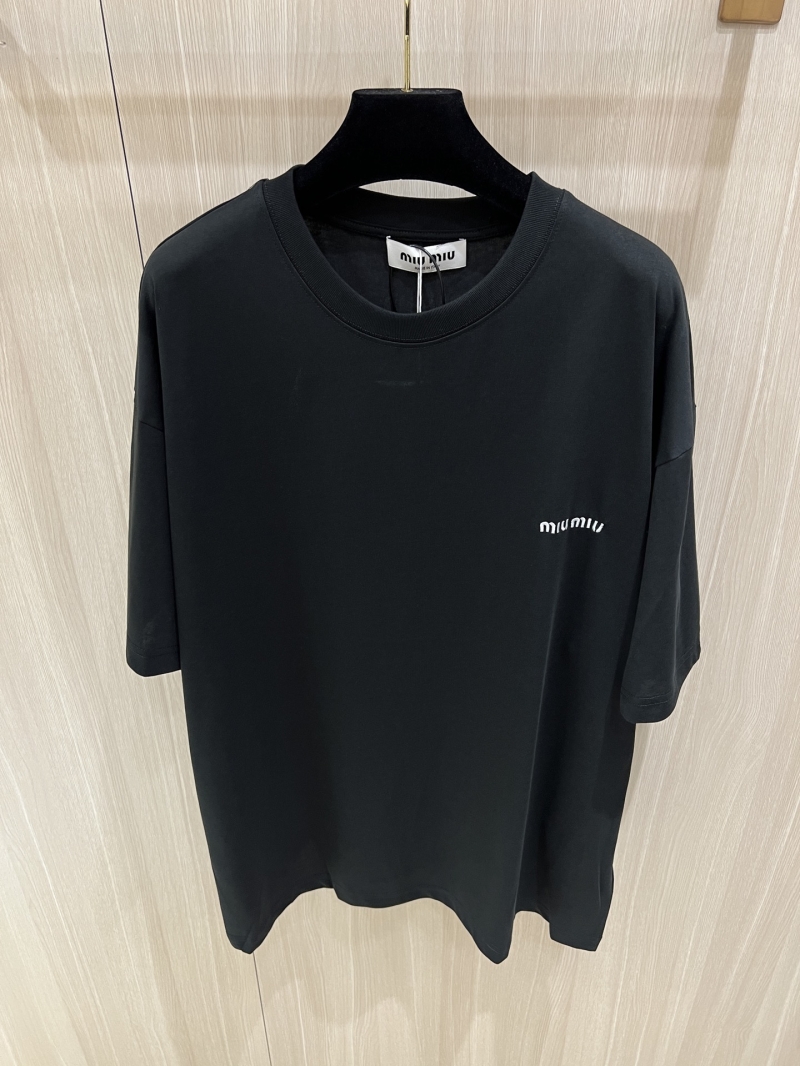 Miu Miu Black Embroidered Logo Short-Sleeve T-Shirt