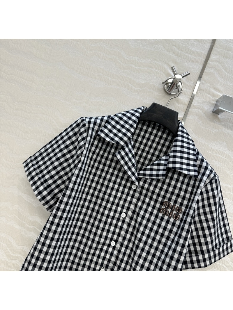 Miu Miu Black & White Checkered Short Sleeve Shirt - Luxe Intellectual Style