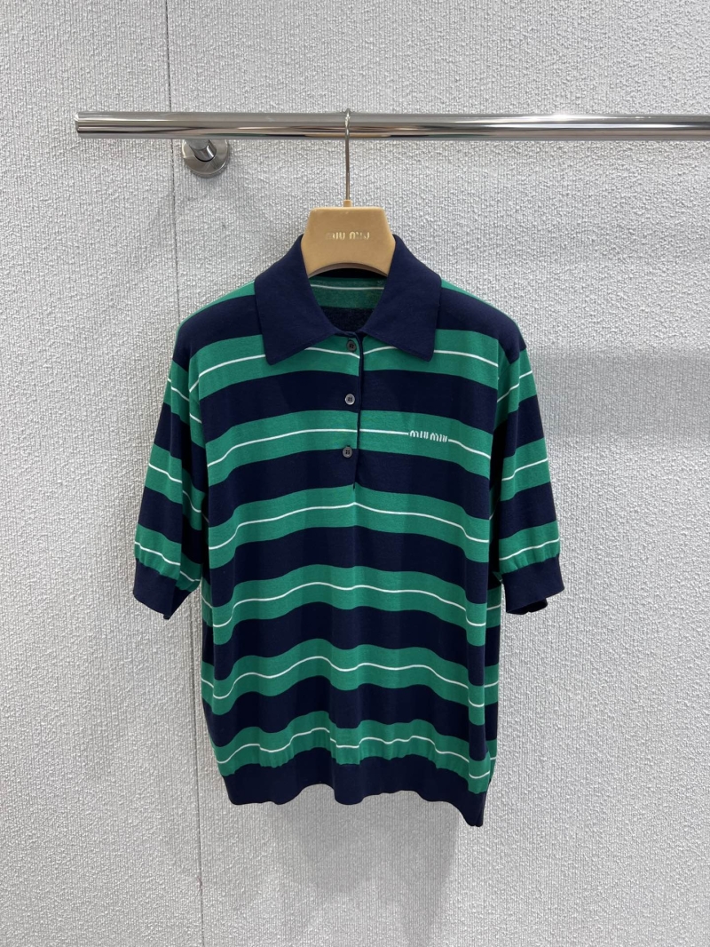 Miu Miu 25SS Spring/Summer Striped Polo Knit Top - Exclusive Casual Elegance