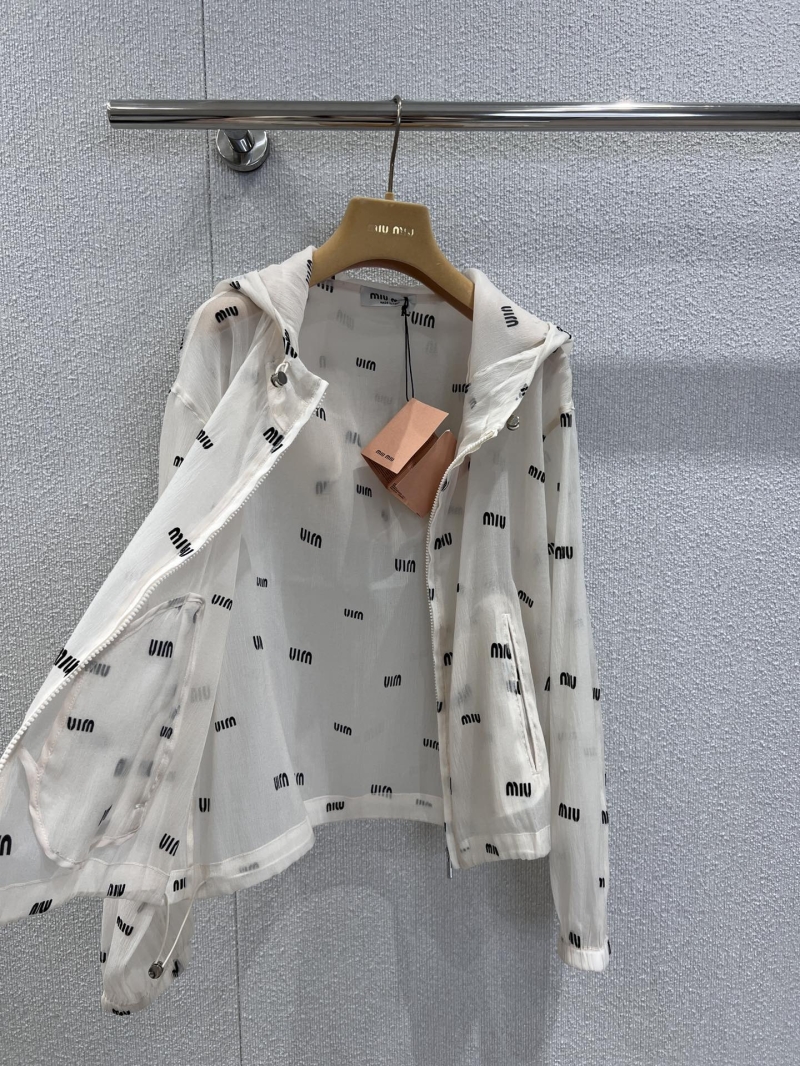 Miu Miu 25SS Spring Summer Flocked Print Hooded Zip Sun-Protective Jacket - Exclusive Chic Design