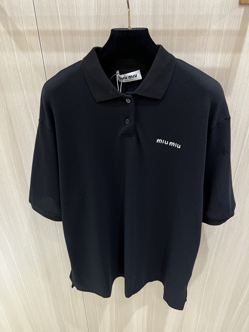 Miu Miu Embroidered Logo Cotton Polo Shirt - Luxe Royal Blue