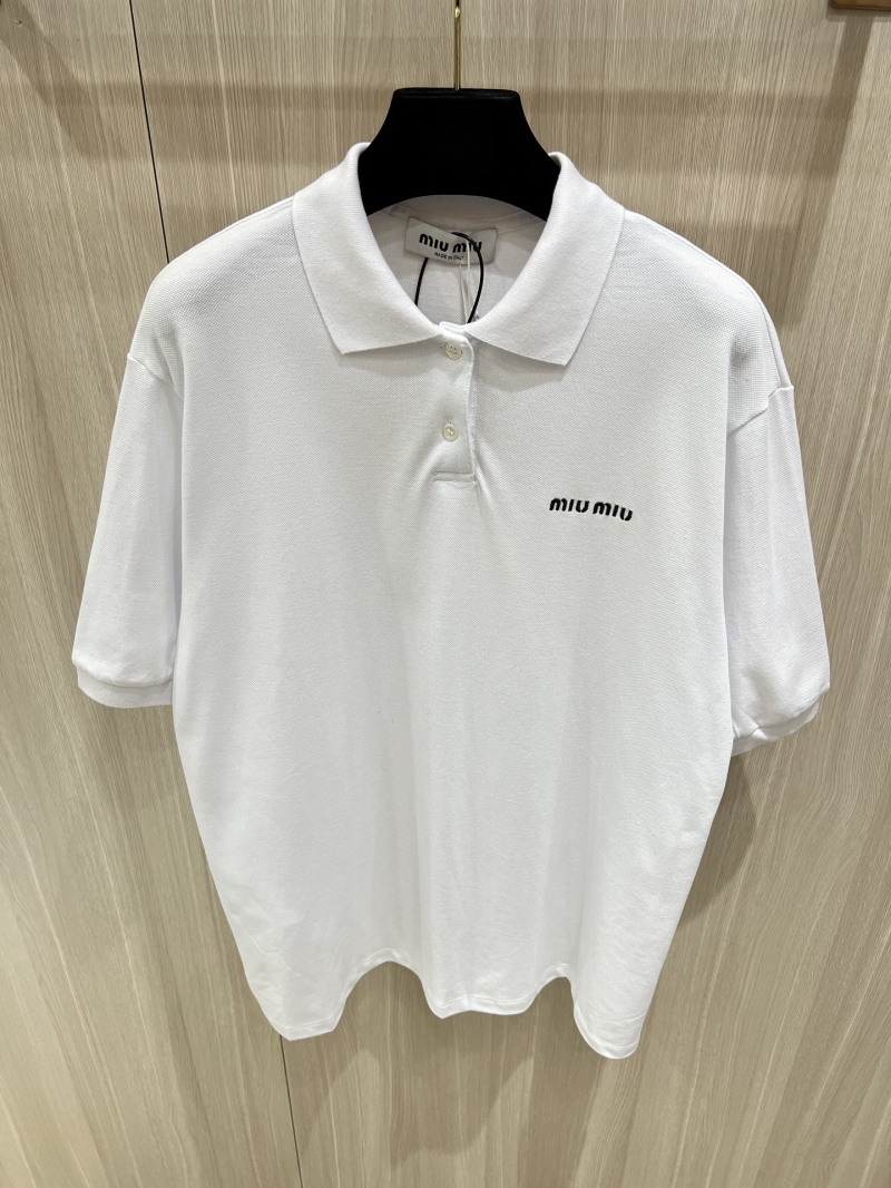 Miu Miu Embroidered Logo Polo Shirt - Luxe Cotton Navy