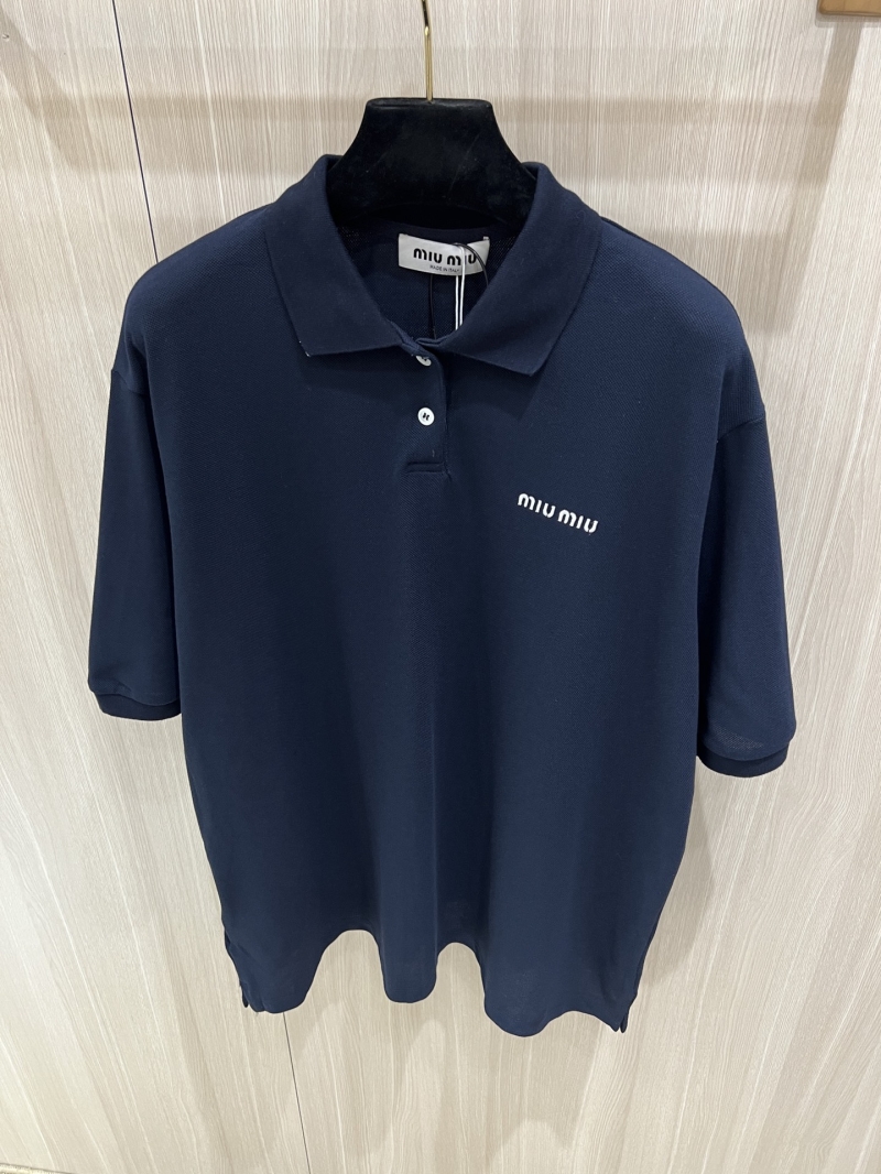Miu Miu Sapphire Blue Embroidered Polo Shirt - Luxe Cotton