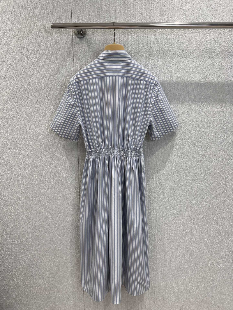 Miu Miu Spring/Summer Striped Short-Sleeve Shirt Dress - Elegant College Style