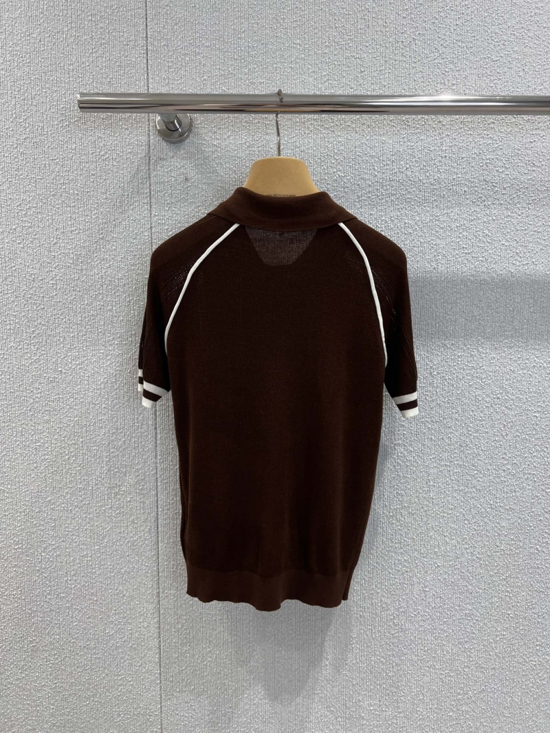 Miu Miu 25SS Spring Summer College Style Striped Knit Polo Shirt - Exclusive Soft Cotton Blend