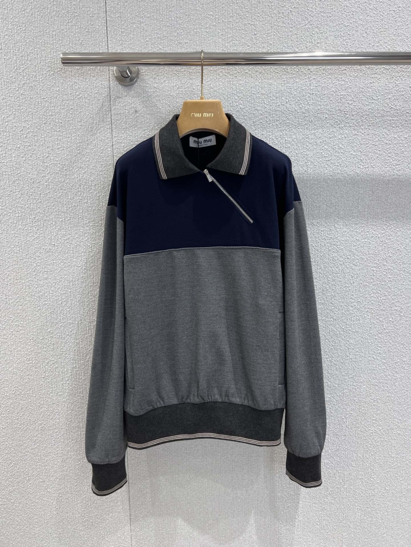 Miu Miu 25FW Early Autumn Zip-Front Hoodie in Ash Blue - Exclusive Cool Design