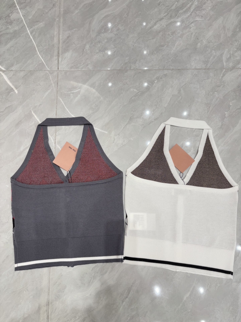 Miu Miu V-Neck Halter Knit Tank Top - Summer 2025 Exclusive