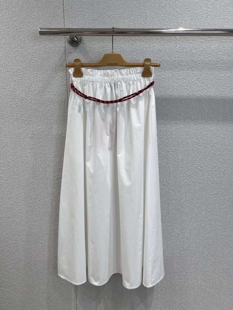 Miu Miu Pure White Elastic Waist Midi Skirt with Custom Belt - Elegant & Versatile