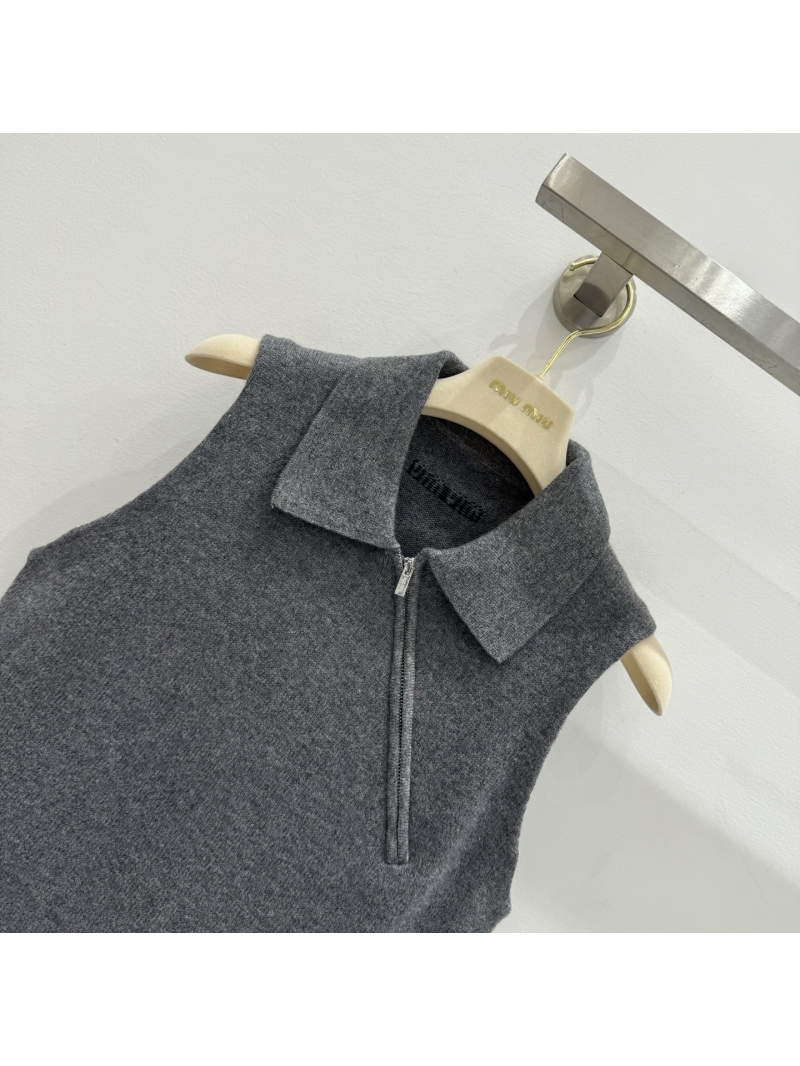 Miu Miu Luxe Cashmere Polo Knit Vest - Retro Zip Design