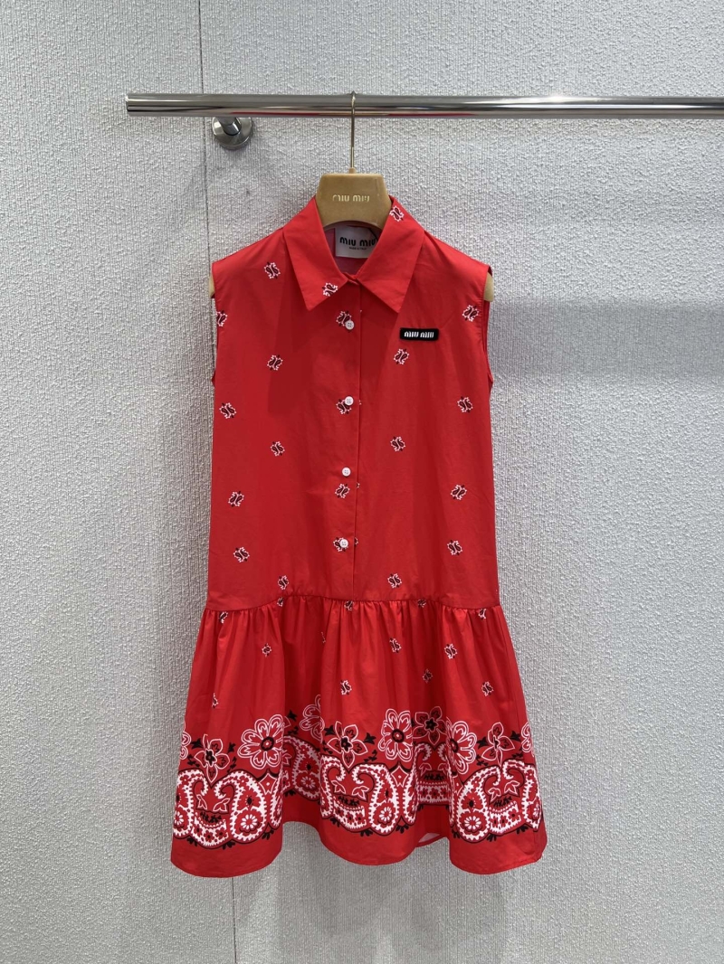 Miu Miu 25SS Spring Summer Cashew Flower Twill Mini Dress - Exclusive Red