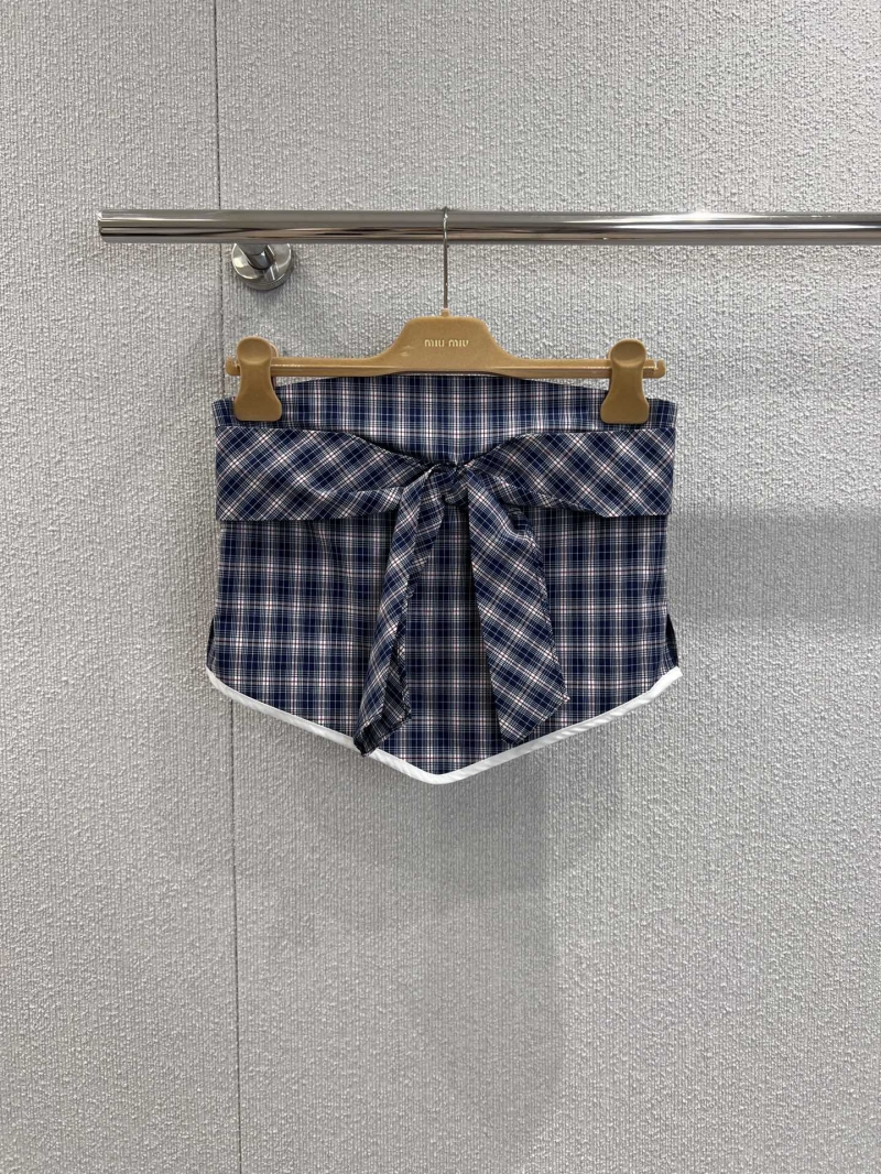 Miu Miu 25ss Spring Summer Checkered Butterfly Tie Strapless Top & Irregular Skirt Set - Exclusive Luxe Edition