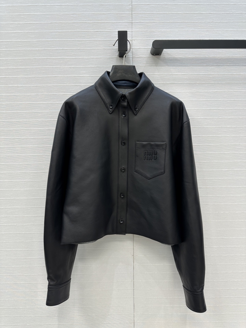 Miu Miu Luxe Shirt-Style Leather Jacket in 100% Lambskin