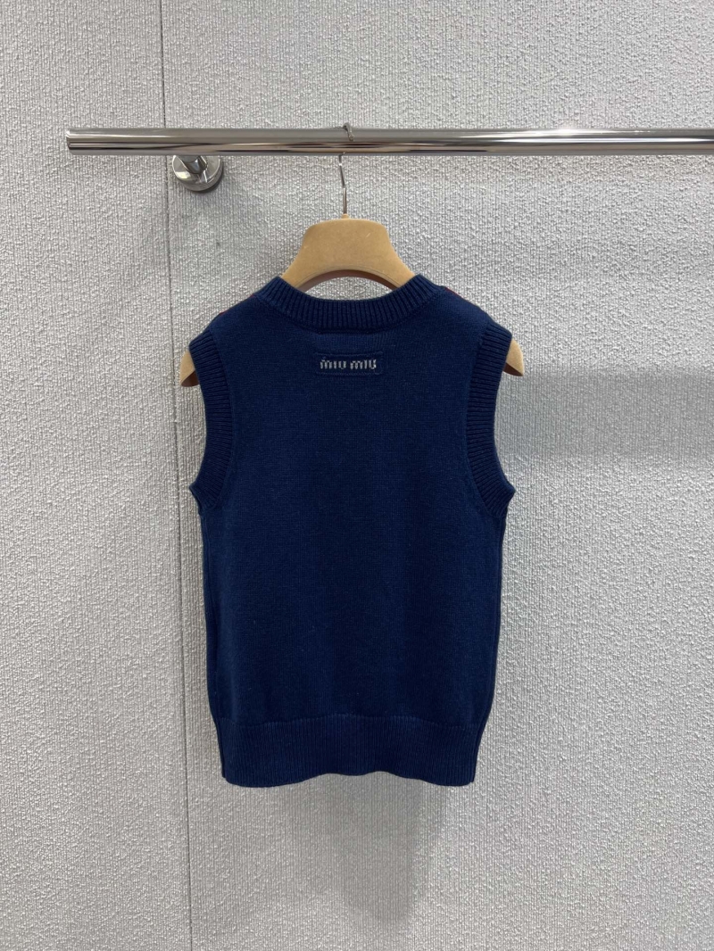 Miu Miu Spring/Summer 25Ss Preppy Knit V-Neck Vest - Exclusive Retro Chic