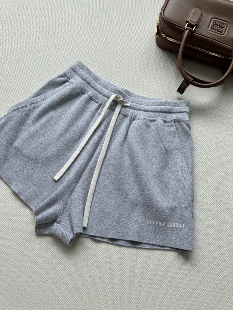 Miu Miu 2025 New Logo Letter Drawstring Shorts - Luxe Casual Style