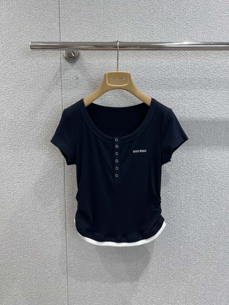 Miu Miu 25SS Embroidered Cotton Top & Tencel Denim Wide-Leg Set | Exclusive Chic Design