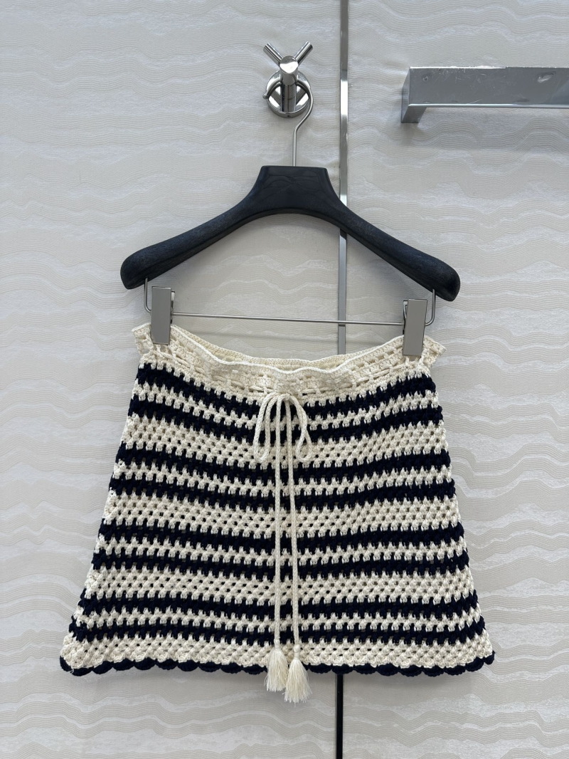 Miu Miu Elegant Black & White Striped Crochet Mini Skirt - Luxe Summer Style