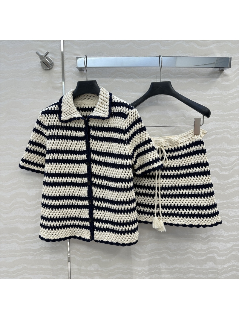 Miu Miu Elegant Black & White Striped Crochet Cardigan - Summer Chic