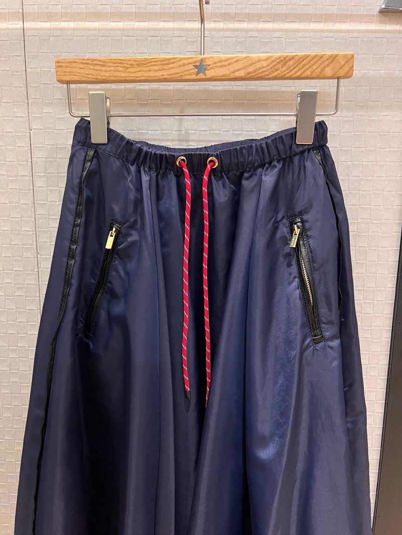 Miu Miu Red Rope Accent Nylon A-Line Skirt in Navy Blue
