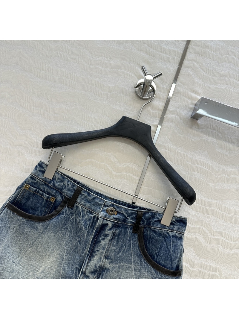 Miu Miu Exclusive Early Autumn Denim Mini Skirt - Retro Washed with Leather Trim