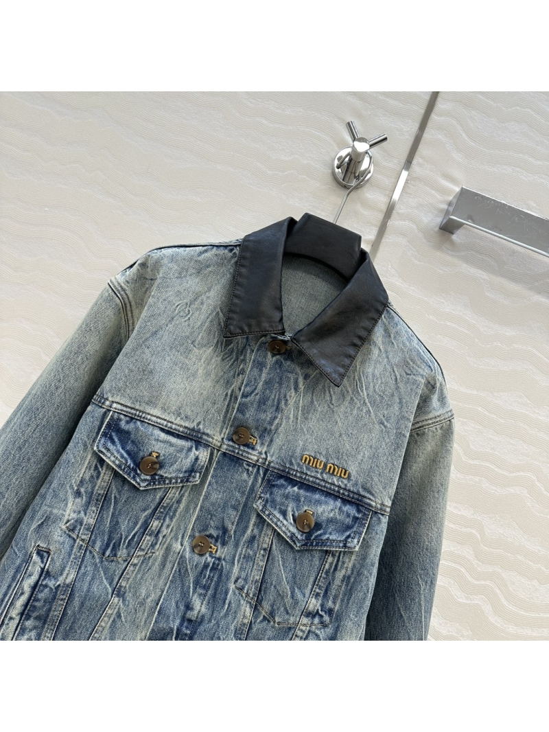 Miu Miu Exclusive Early Autumn Denim Jacket - Retro Washed with Leather Trim