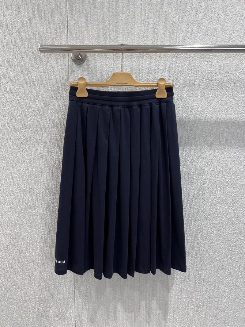 Miu Miu 25FW Early Autumn Pleated Midi Skirt with Drawstring Embroidery - Luxe Exclusive