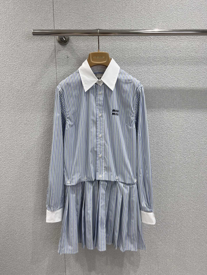 Miu Miu Early Autumn Pleated Striped Poplin Shirt Dress - Exclusive Luxe Design