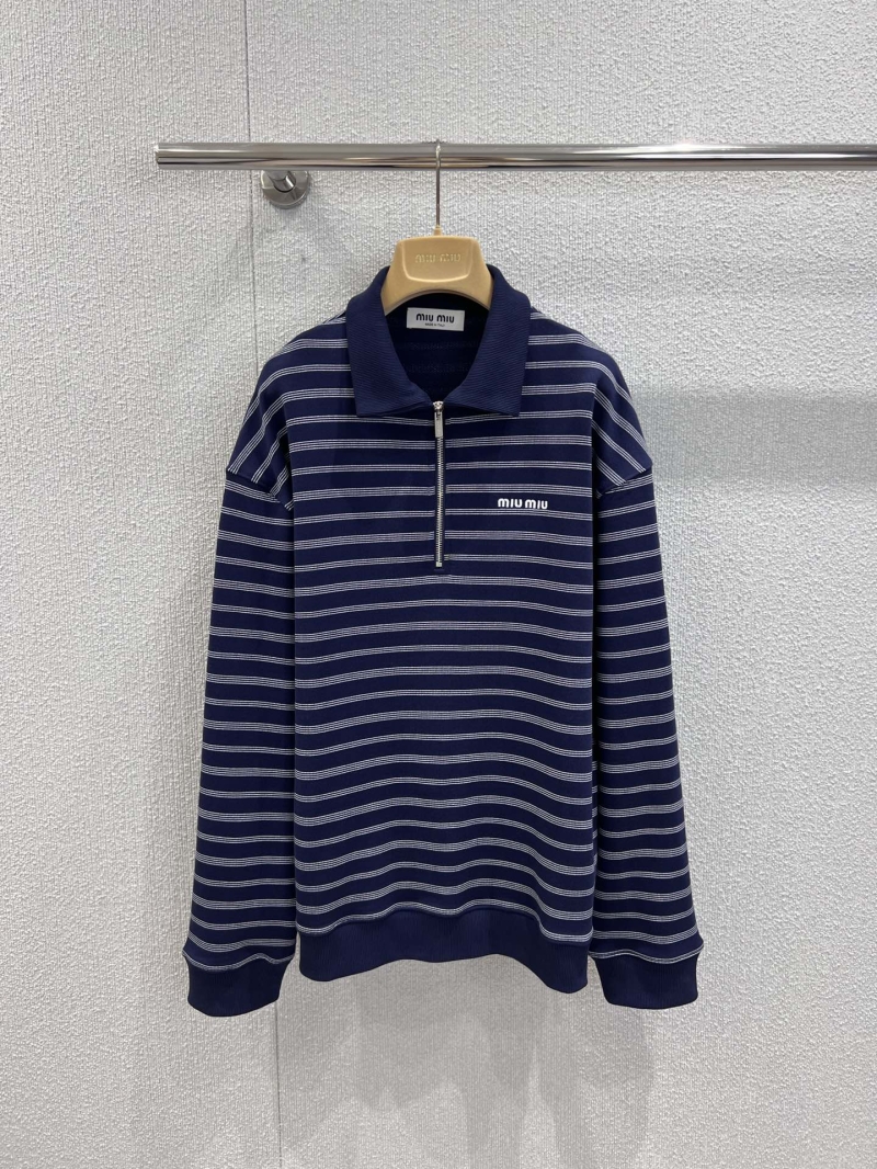 Miu Miu 25FW Early Autumn Striped Zip Polo Shirt - Exclusive Luxe Design