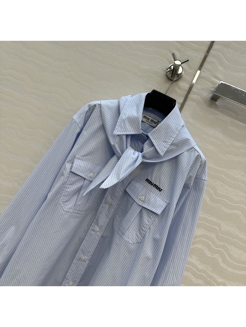 Miu Miu Exclusive Scout Scarf Collar Shirt - Custom Woven Stripes Cotton